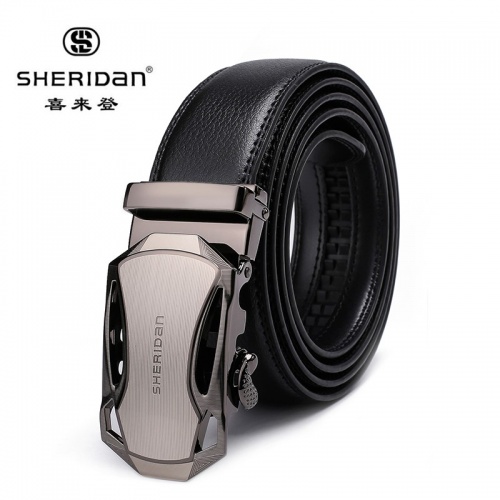 SHERIDAN 喜來登 男士皮帶自動扣商務(wù)韓版頭層牛皮潮男腰帶時尚休閑NL160953S 黑色